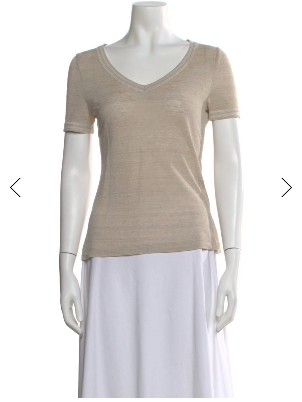 Tory Burch Linen V-Neck T-Shirt XS Neutral Beige